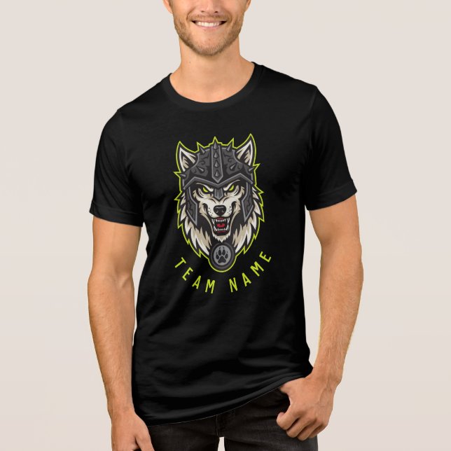Anpassbares Alpha-Wolf-Maskottchen-T-Shirt | Perso Tri-Blend Shirt (Vorderseite)
