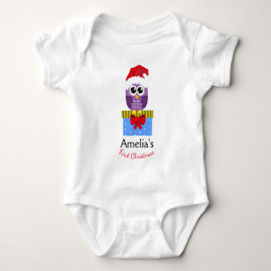 Anpassbares Baby erstes Weihnachten Lila Eule Strampler