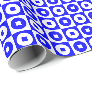 Anpassbares Blau-Weiß-Quadrat-Kreis-Design Geschenkpapier