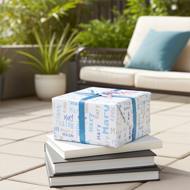 Anpassbares Blauer Name-Geschenkpapier Geschenkpapier (Von Creator hochgeladen)