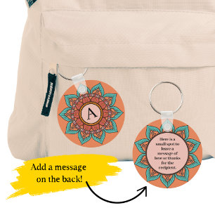 Anpassbares Boho-Blumen-Mandala mit Nachrichtenpla Schlüsselanhänger