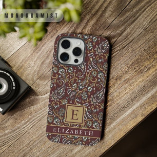 Anpassbares Braun Grau Weiß Paisley-Muster iPhone 15 Pro Max Hülle