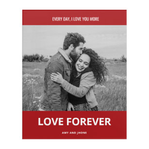 anpassbares Foto mit Liebe Forever Texte auf Rot Acryl Wandkunst