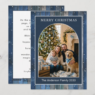 Anpassbares Gebogenes Blaues Schnee Rustikales Fot Feiertagskarte