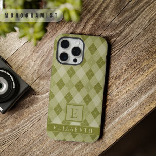 Anpassbares Grau-Sage Olivgrün Argyle-Muster iPhone 15 Pro Max Hülle