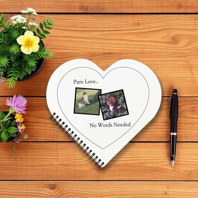 Anpassbares herzförmiges Haustier Notizbuch (Fully customizable spiral heart-shaped notebook with photos for pet lovers)