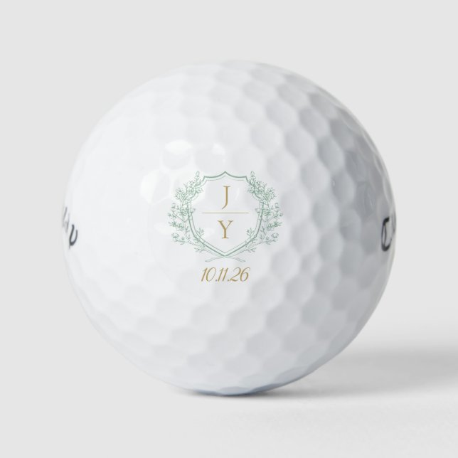 Anpassbares Hochzeitsmonogramm mit Initialen und D Golfball (Vorderseite)