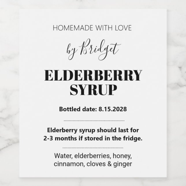 Anpassbares Holunder-Sirup-Label ZEB_01 Weinetikett (Einzelnes Label)
