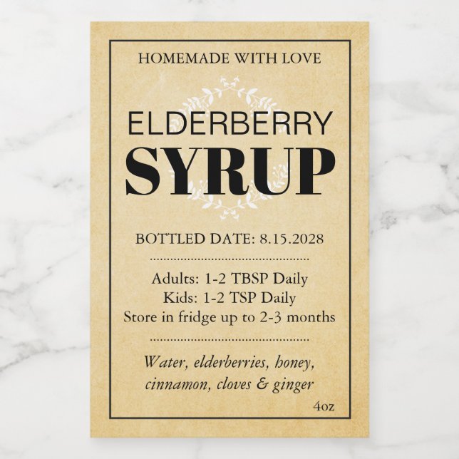 Anpassbares Holunder-Sirup-Label ZEB_04a Weinetikett (Einzelnes Label)