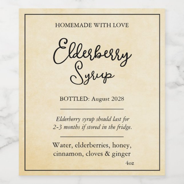 Anpassbares Holunder-Sirup-Label ZEB_05a Weinetikett (Einzelnes Label)