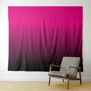 Anpassbares Hot Pink und schwarzes Ombre Wandteppich
