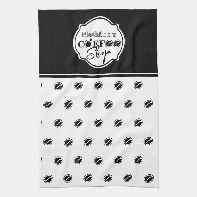 Anpassbares Kaffeehaus-Logo für Geschäft Schwarz Geschirrtuch (Vertikal)