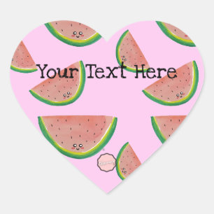 Anpassbares Kawaii-Aquarell-Wassermelone Herz-Aufkleber