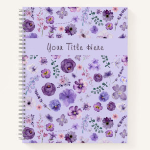 Anpassbares lila Blumenmuster Botanisch Notizbuch