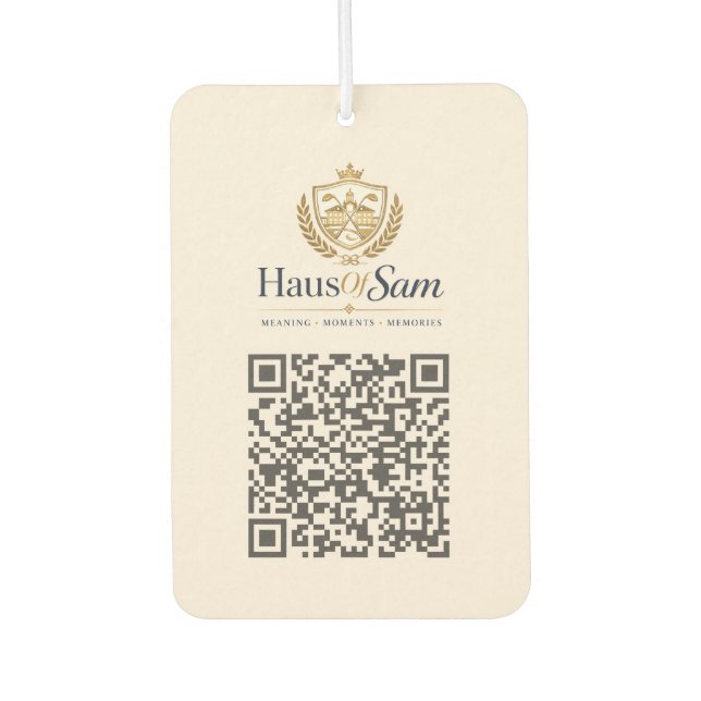 Anpassbares Logo und QR-Code Soft Warm Elfenbein  Autolufterfrischer (Vorderseite)