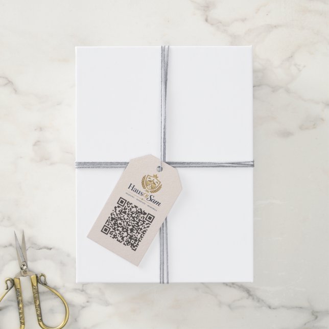 Anpassbares Logo und QR-Code Soft Warm Elfenbein  Geschenkanhänger (Mit Garn)