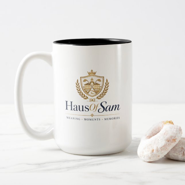 Anpassbares Logo und QR-Code Soft Warm Ivory  Zweifarbige Tasse (Mit Donut)