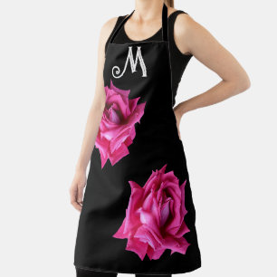 Anpassbares M-Monogramm Hot Pink Rose floral Schürze