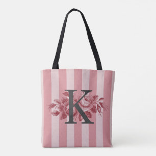 Anpassbares Monogramm Rosa Streifen Kohlrosen