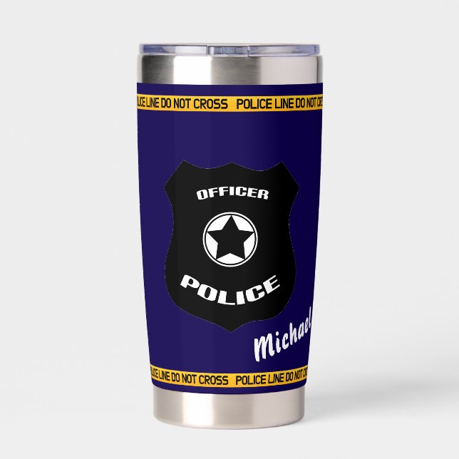 Anpassbares Polizeihommage-Design mit Abzeichen  Thermobecher (Rückseite)