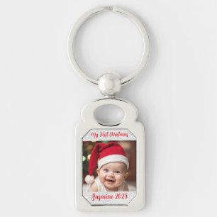 Anpassbares Rechteck-Metall-Baby-Erstes-Weihnachte Schlüsselanhänger