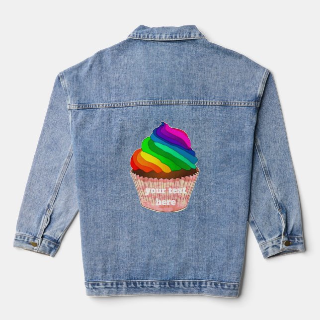 Anpassbares Regenbogen-Cupcake-Stolz-Design Jeansjacke (Rückseite)