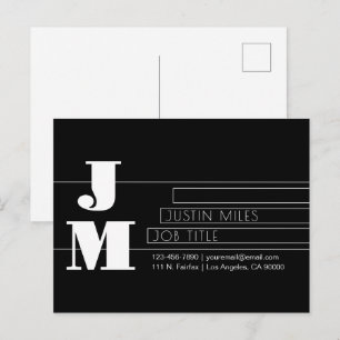 Anpassbares Retro-modernes Schwarz-Weiß-Monogramm Postkarte