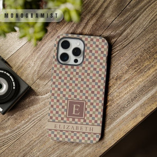 Anpassbares Rot Grün Braun Beige Kariert iPhone 15 Pro Max Hülle