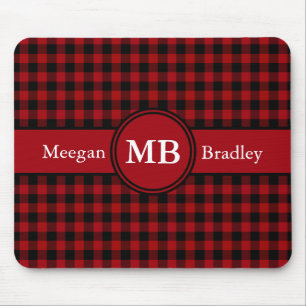 Anpassbares Rot-Schwarz-Gingham-Karo Mousepad
