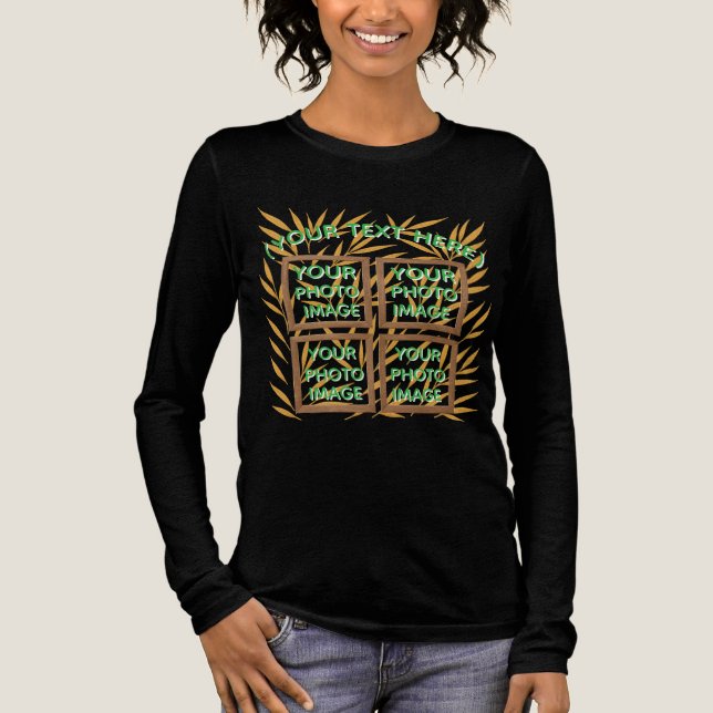 Anpassbares Rustikales Blattcollage Langarmshirt Tri-Blend Shirt (Vorderseite)