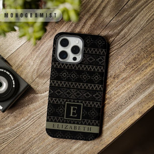 Anpassbares Schwarz Weiß Silber Gold Grau Azteken iPhone 15 Pro Max Hülle