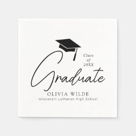 Anpassbares Skriptschwarz-weißes Abschluss-Papier Serviette