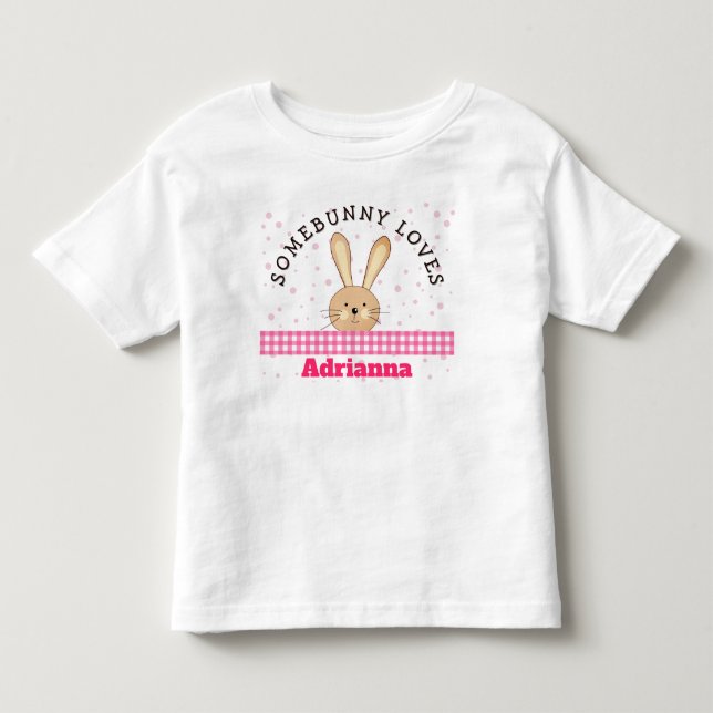 Anpassbares Somebunny liebt dich rosa Kinder T-Shi Kleinkind T-shirt (Vorderseite)
