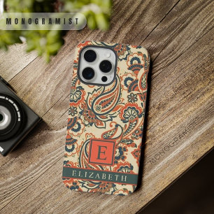 Anpassbares Teal Blau Pink Pfirsich Orange Paisley iPhone 15 Pro Max Hülle
