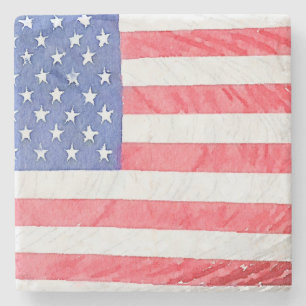 Anpassbares USA-Amerikanische-Flagge-Marmor-Set  Steinuntersetzer