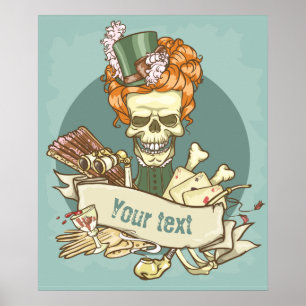 Anpassbares Vintage-Totenkopf-Poster Poster