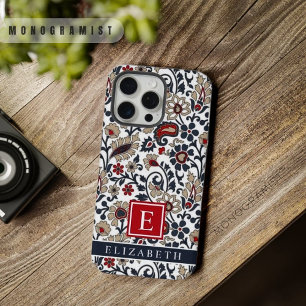 Anpassbares Weiß Blau Grau Rot Paisleymuster iPhone 15 Pro Max Hülle