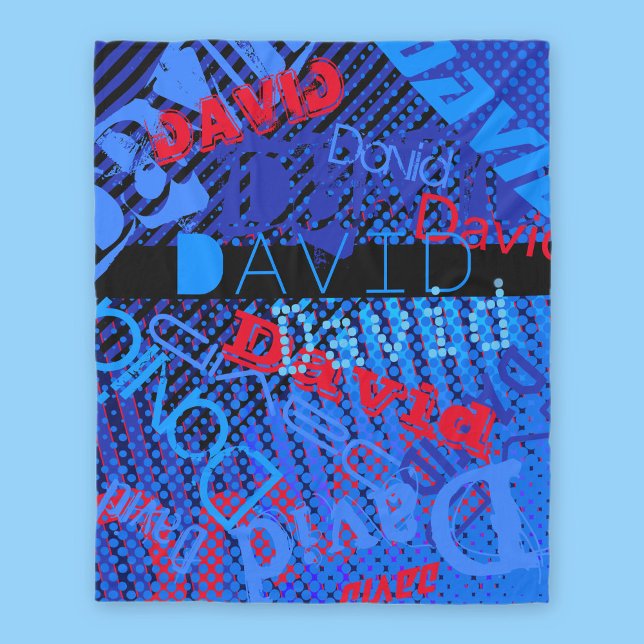 Anpassen beliebiger Name oder Wort | Blau Schwarz/ Fleecedecke (Von Creator hochgeladen)