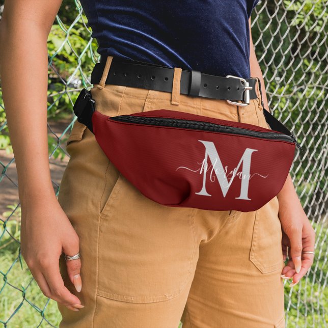 Anpassen der Anfangsbezeichnung für Monogramm Dunk Bauchtasche (Personalize Monogram Initial Name Dark Red Fanny Pack)