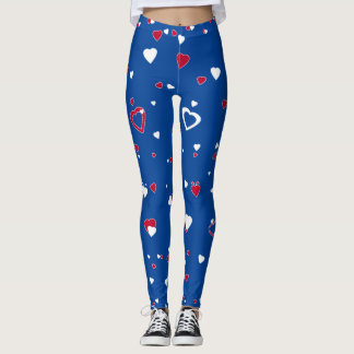Anpassen der Hintergrundfarbe Rote weiße Herzen Le Leggings