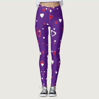 Anpassen der Hintergrundfarbe Rote weiße Herzen Leggings