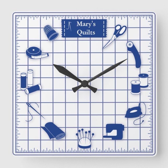 Anpassen der Label-Quilt-Zeit Quadratische Wanduhr (Vorderseite)