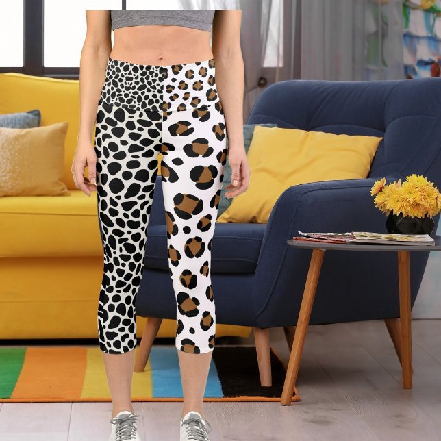 Anpassen des braunen weißen schwarzen Katzen-Muste Capri Leggings (Von Creator hochgeladen)