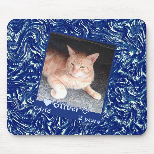 Anpassen des Frame Foto Katze auf dunkelblauer Tex Mousepad (Vorne)