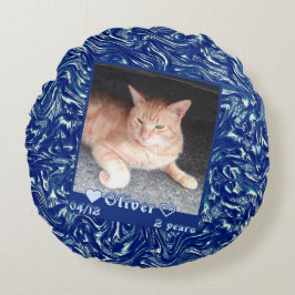 Anpassen des Frame Foto Katze auf dunkelblauer Tex Rundes Kissen