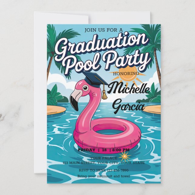 Anpassen des funny Flamingo Graduation Cap Pool Pa Einladung (Vorderseite)