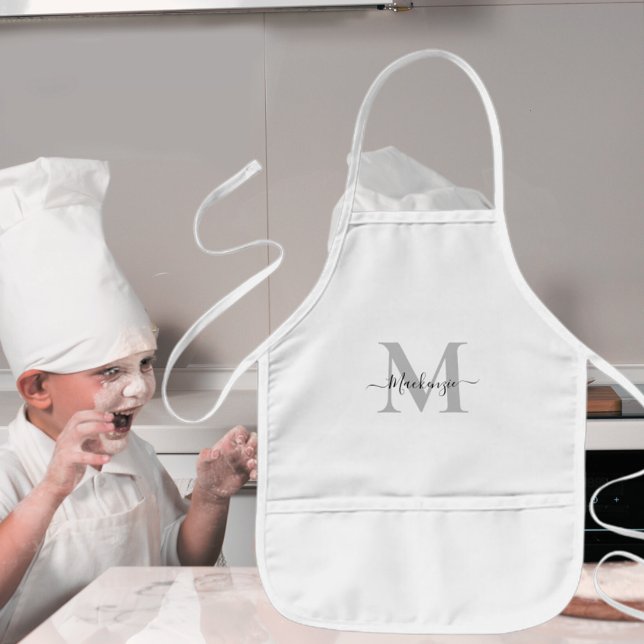 Anpassen des Monogramm-Namens Foto-Farbe hinzufüge Kinderschürze (Personalize Monogram Name Add Photo Color Kids' Apron)