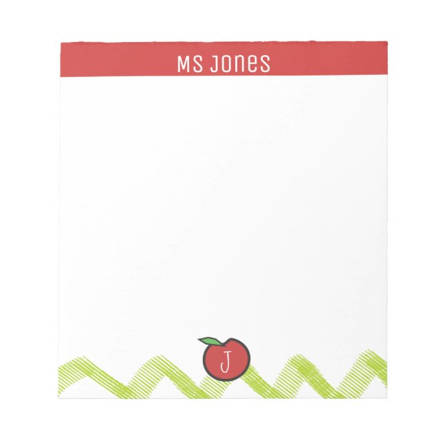 Anpassen des Namens Monogram Apple Teacher Notepad Notizblock (Vorderseite)