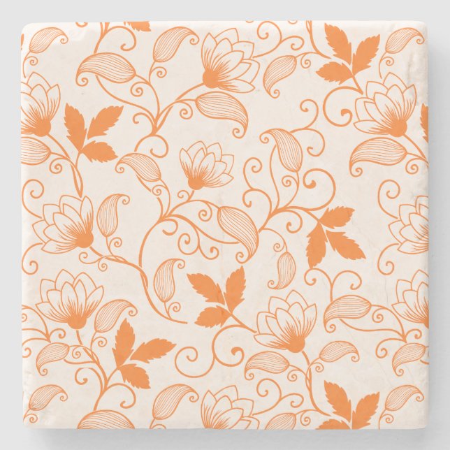Anpassen des orangen Blumenmusters Steinuntersetzer (Vorderseite)