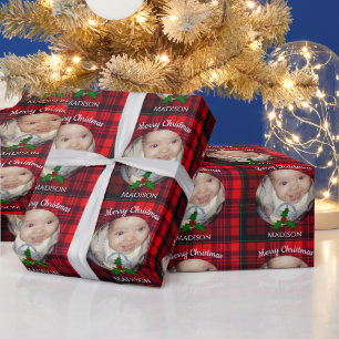 Anpassen des Red Christmas tartan Holly twg Foto Geschenkpapier